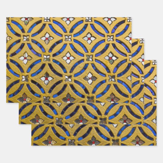  Kunst Deco Mosaic Tiled Gold en Blue Inpakpapier Vel (Set)