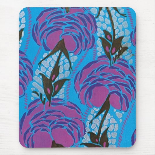  Kunst Deco Paars en Blue Floral Mousepad Muismat (Voorkant)