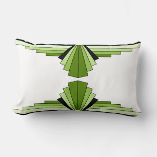 Kunst Deco Pattern in Greens en Black Lumbar Cushi Kussen