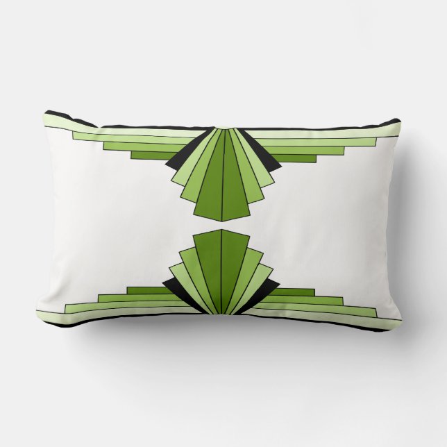 Kunst Deco Pattern in Greens en Black Lumbar Cushi Kussen (Voorkant)