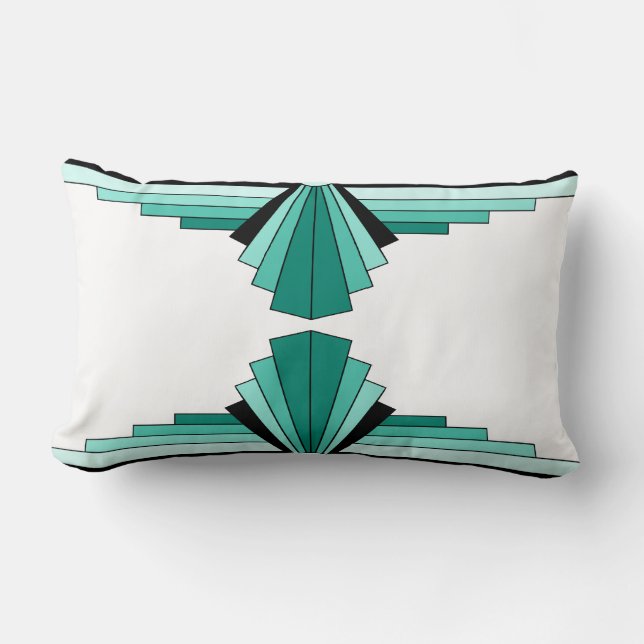 Kunst Deco Pattern in Greens en Black Lumbar Cushi Kussen (Voorkant)