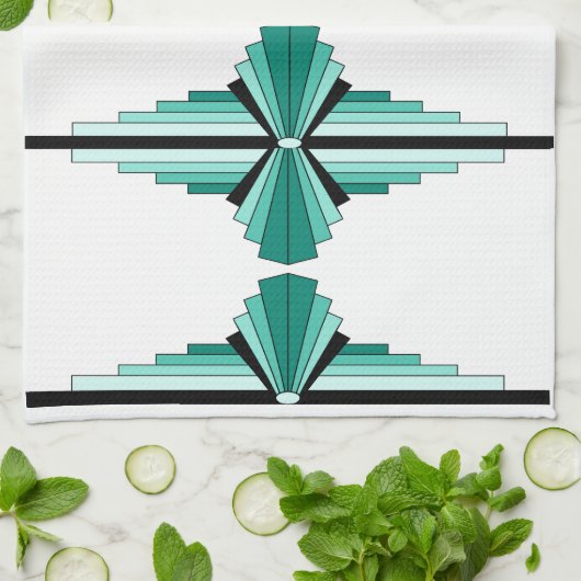 Kunst Deco Pattern in Greens Tea Towel Theedoek (Gevouwen)