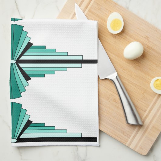 Kunst Deco Pattern in Greens Tea Towel Theedoek (Quarter Fold)