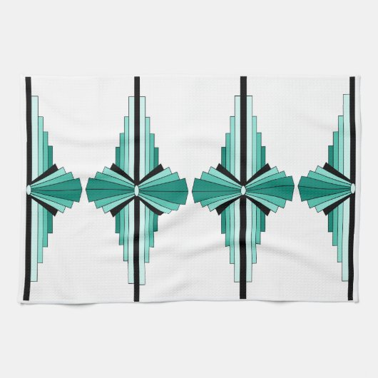 Kunst Deco Pattern in Greens Tea Towel Theedoek (Horizontaal)