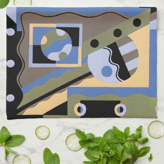  kunst Deco Pochoir Jazz Cubism Patroon Theedoek (Gevouwen)