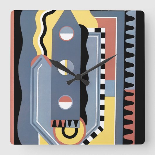  kunst Deco Pochoir Jazz Geometrische patronen Vierkante Klok (Voorkant)