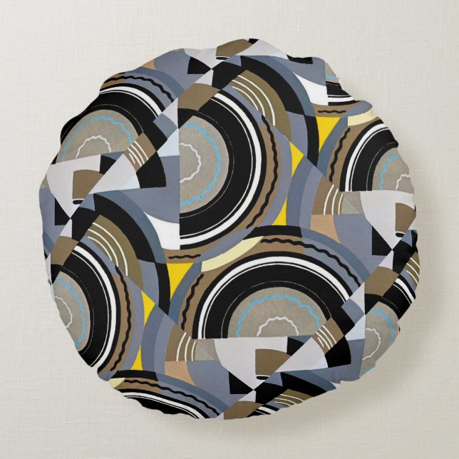 kunst Deco Pochoir Jazz Geometrische vormen Rond Kussen (Achterkant)