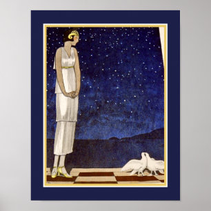 Kunst Deco Pochoir uit 1920 "Two Doves" Poster