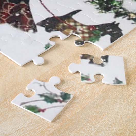 Kunst deco retro  kerstfeestdag legpuzzel (Zijkant)