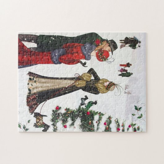 Kunst deco retro kerstfeestdag legpuzzel (Horizontaal)