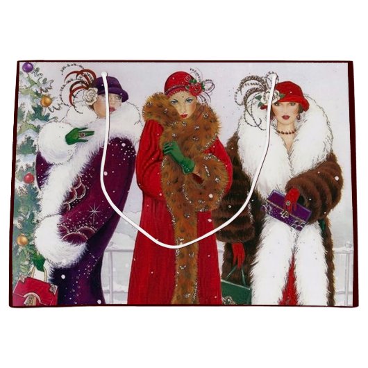 Kunst deco retro met kerst groot cadeauzakje (Voorkant)