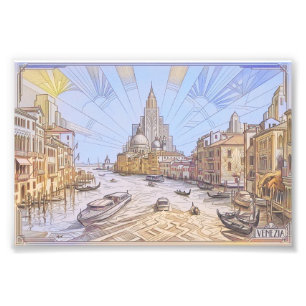 Kunst Deco Retro Reisprint van het Groot Kanaal in Foto Afdruk