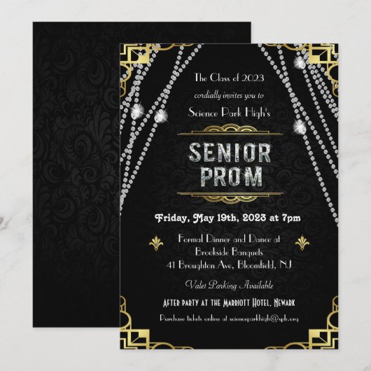 Kunst Deco Senior Prom Uitnodiging uit 1920 (Voorkant / Achterkant)