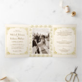 kunst Deco Style Ivory en Gold Wedding Drieluik Uitnodiging (Binnen)