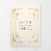 kunst Deco Style Ivory en Gold Wedding Drieluik Uitnodiging (Cover)