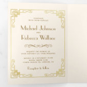 kunst Deco Style Ivory en Gold Wedding Drieluik Uitnodiging (Binnenzijde eerst)