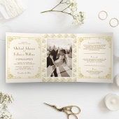  kunst Deco Style Ivory en Gold Wedding Drieluik Uitnodiging