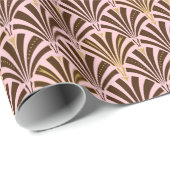 Kunst Deco ventilatorpatroon - chocolade op roze Cadeaupapier (Rol Hoek)
