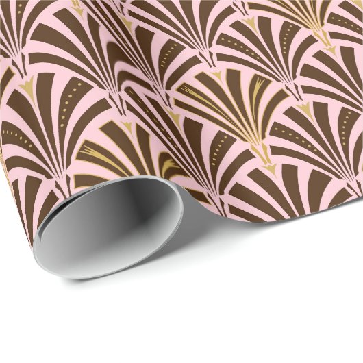 Kunst Deco ventilatorpatroon - chocolade op roze Cadeaupapier (Rol Hoek)