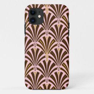 Kunst Deco ventilatorpatroon - chocolade op roze Case-Mate iPhone Case
