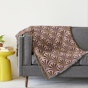 Kunst Deco ventilatorpatroon - chocolade op roze Deken
