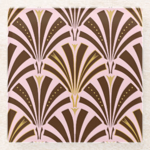 Kunst Deco ventilatorpatroon - chocolade op roze Glazen Onderzetter