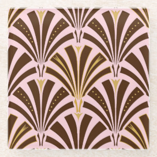 Kunst Deco ventilatorpatroon - chocolade op roze Glazen Onderzetter