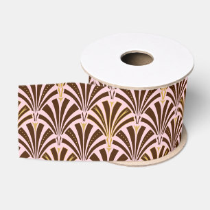 Kunst Deco ventilatorpatroon - chocolade op roze Grosgrain Lint