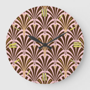 Kunst Deco ventilatorpatroon - chocolade op roze Grote Klok