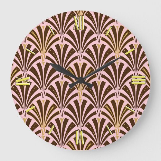 Kunst Deco ventilatorpatroon - chocolade op roze Grote Klok (Voorkant)