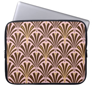 Kunst Deco ventilatorpatroon - chocolade op roze Laptop Sleeve