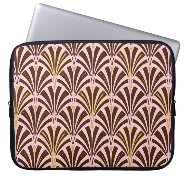 Kunst Deco ventilatorpatroon - chocolade op roze Laptop Sleeve (Voorkant)