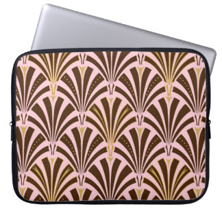 Kunst Deco ventilatorpatroon - chocolade op roze Laptop Sleeve