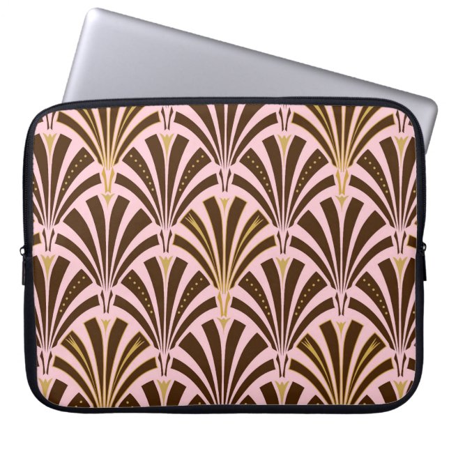 Kunst Deco ventilatorpatroon - chocolade op roze Laptop Sleeve (Voorkant)