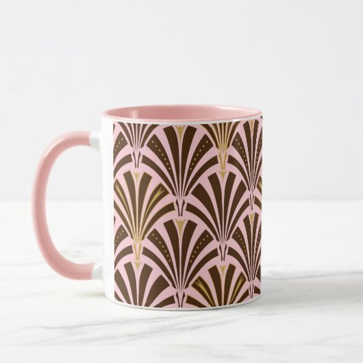 Kunst Deco ventilatorpatroon - chocolade op roze Mok (Links)