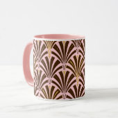 Kunst Deco ventilatorpatroon - chocolade op roze Mok (Voorkant links)
