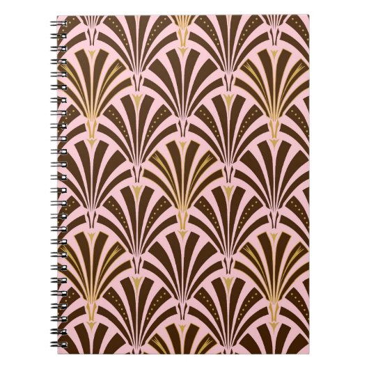 Kunst Deco ventilatorpatroon - chocolade op roze Notitieboek (Voorkant)