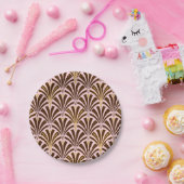 Kunst Deco ventilatorpatroon - chocolade op roze Papieren Bordje (Feest)