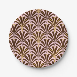 Kunst Deco ventilatorpatroon - chocolade op roze Papieren Bordje