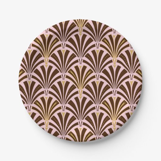 Kunst Deco ventilatorpatroon - chocolade op roze Papieren Bordje (Voorkant)