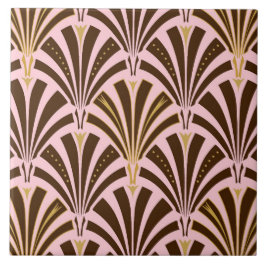 Kunst Deco ventilatorpatroon - chocolade op roze Tegeltje