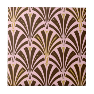 Kunst Deco ventilatorpatroon - chocolade op roze Tegeltje