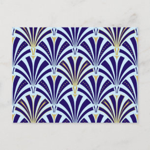 Kunst Deco-ventilatorpatroon - kobalt en hemelblau Briefkaart
