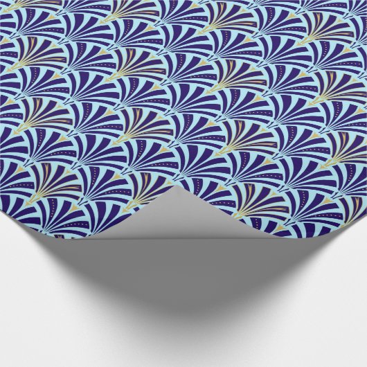 Kunst Deco-ventilatorpatroon - kobalt en hemelblau Cadeaupapier (Hoek)