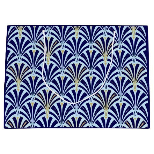 Kunst Deco-ventilatorpatroon - kobalt en hemelblau Groot Cadeauzakje (Voorkant)