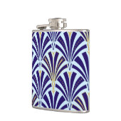 Kunst Deco-ventilatorpatroon - kobalt en hemelblau Heupfles (Links)