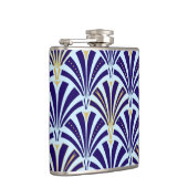 Kunst Deco-ventilatorpatroon - kobalt en hemelblau Heupfles (Rechts)