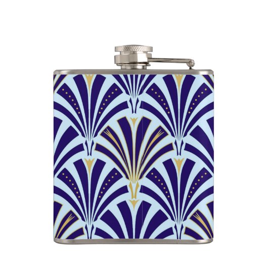 Kunst Deco-ventilatorpatroon - kobalt en hemelblau Heupfles (Achterkant)