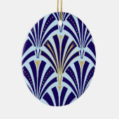 Kunst Deco-ventilatorpatroon - kobalt en hemelblau Keramisch Ornament (Rechts)