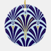 Kunst Deco-ventilatorpatroon - kobalt en hemelblau Keramisch Ornament (Achterkant)